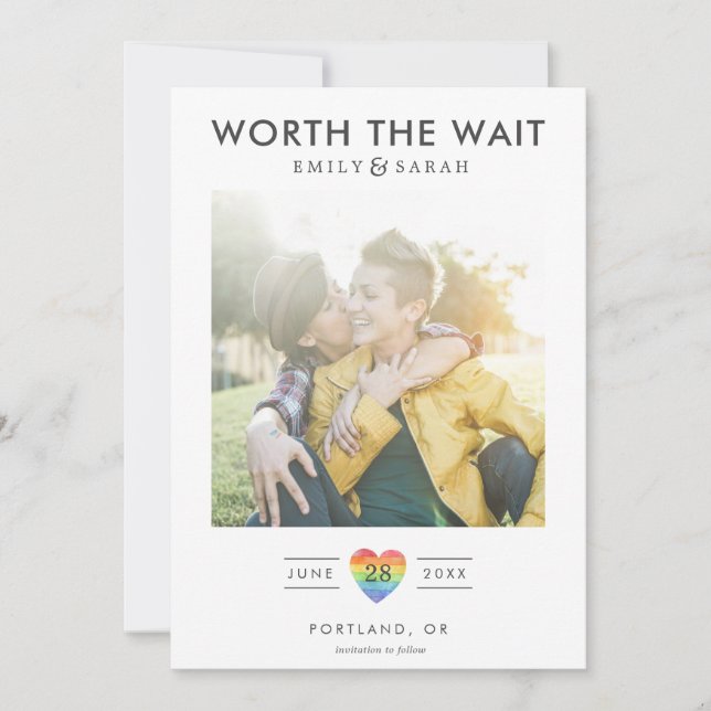 Reserva La Fecha Boda pospuesta LGBTQ Save the Date con foto (Anverso)