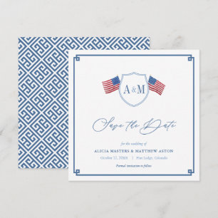Reserva La Fecha Boda Preppy Estadounidense Rojo Blanco Azul