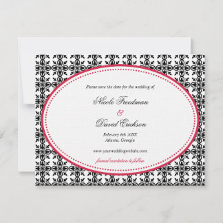 Reserva La Fecha Boda preppy oval de encaje negro rojo salva la fec
