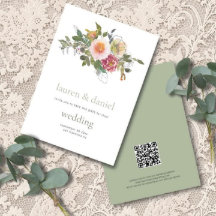 Boda QR de Floral Verde Sage minimalista