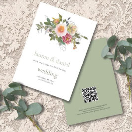 Reserva La Fecha Boda QR de Floral Verde Sage minimalista