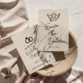 Reserva La Fecha Boda Quirky Retro Dibujado A Mano Cupido