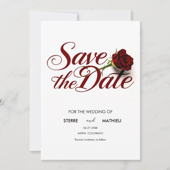 Reserva La Fecha Boda Red Rose personalizado (Anverso)