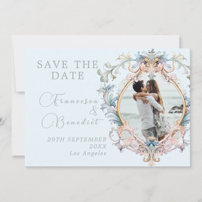 Reserva La Fecha Boda Regency Monogram Elegant Save The Date (Anverso)