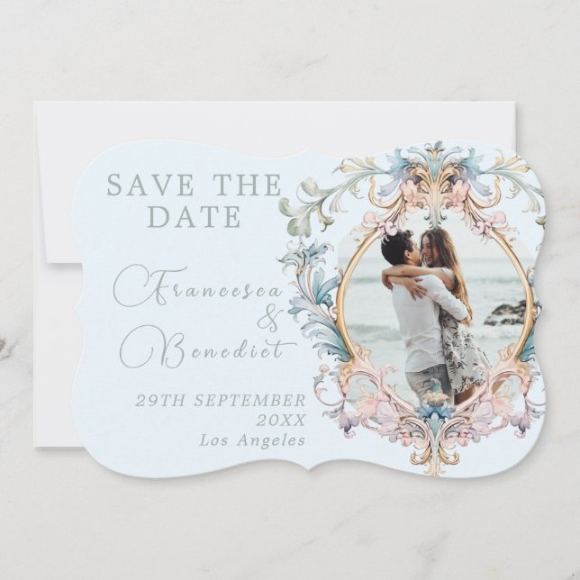 Reserva La Fecha Boda Regency Monogram Elegant Save The Date (Anverso)