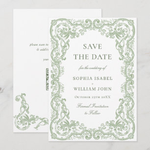 Reserva La Fecha Boda Renacentista Ornata Floral Verde Salvia