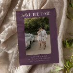 Reserva La Fecha Boda retro Art Deco Dark Dusty Purple Photo<br><div class="desc">Boda Art Decó Colorida y Elegante salva la fecha en berenjena púrpura con foto</div>