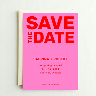 Reserva La Fecha Boda Retro Bold Hot Pink & Red Typography