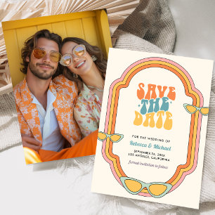 Reserva La Fecha Boda Retro Colorido Groovy Marco Boho 70s