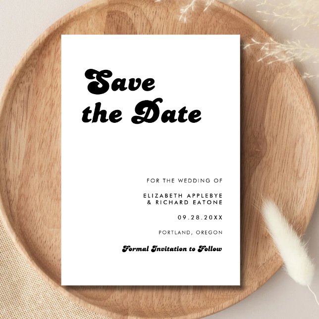 Reserva La Fecha Boda Retro con Estilo en Blanco y Negro (Retro black and white save the date sets a stylish, memorable tone for your wedding.)
