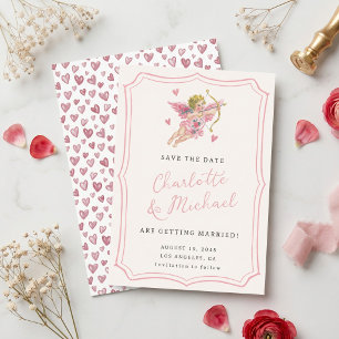 Reserva La Fecha Boda Retro Cupido Querubín Rosa Escrito a Mano
