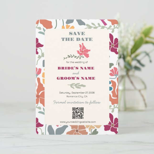 Reserva La Fecha Boda Retro de Época Media Floral Boho Chic (Anverso de pie)