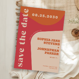Reserva La Fecha Boda retro de los 70 rojo naranja beige
