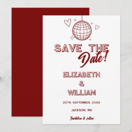 Reserva La Fecha Boda Retro Disco Groovy Rojo Moderno
