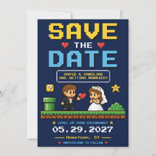 Reserva La Fecha Boda Retro Divertida Colorida de Videojuegos Vinta