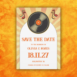 Reserva La Fecha Boda Retro Groovy Música Naranja Años 60 Vinilo