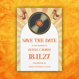 Reserva La Fecha Boda Retro Groovy Música Naranja Años 60 Vinilo