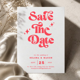 Reserva La Fecha Boda Retro Moderna Roja y Blanca