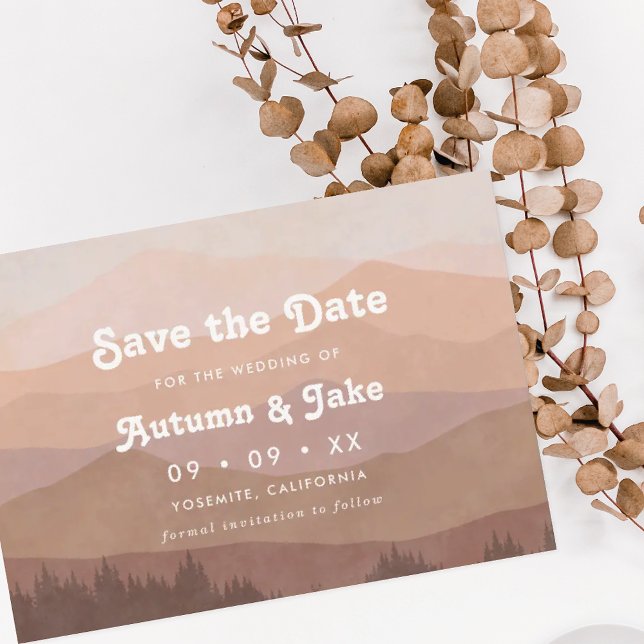 Reserva La Fecha Boda Retro Mountain y Forest Dusty Pink Ombre (Subido por el creador)
