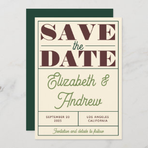 Reserva La Fecha Boda retro vintage Green Brown Script