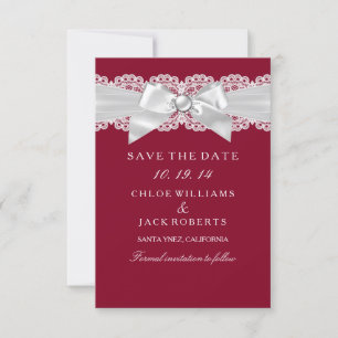 Reserva La Fecha Boda Roja Burgundy Blanca Cinta Perla Save The Dat