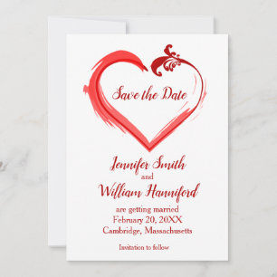 Reserva La Fecha Boda roja de Swoosh Heart Save the Date Cards