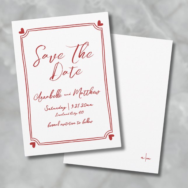 Reserva La Fecha Boda Roja Dibujada a Mano Guardar la Fecha (Hand Drawn Red Wedding Save The Date)