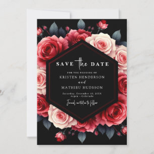 Reserva La Fecha Boda Rojo Floral Minimal Crimson