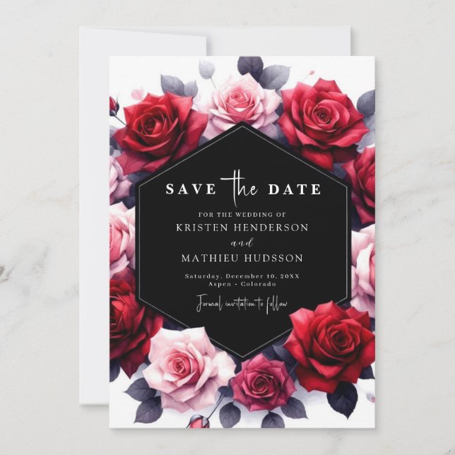 Reserva La Fecha Boda Rojo Romántico Floral Crimson (Anverso)