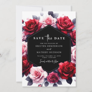 Reserva La Fecha Boda Rojo Romántico Floral Crimson