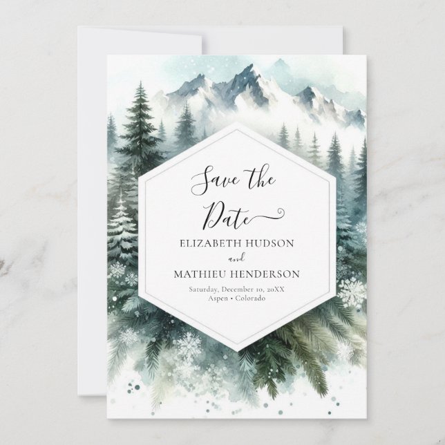Reserva La Fecha Boda Romantic Watercolor Mountain (Anverso)