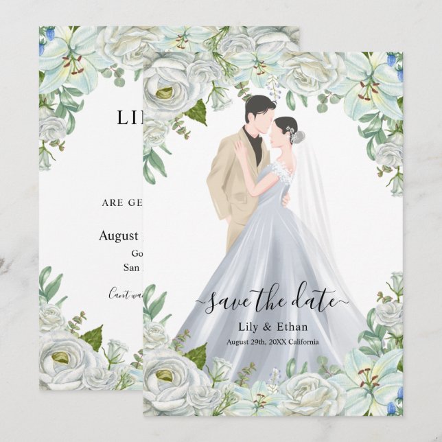 Reserva La Fecha Boda Romántica con Acuarela (Anverso / Reverso)