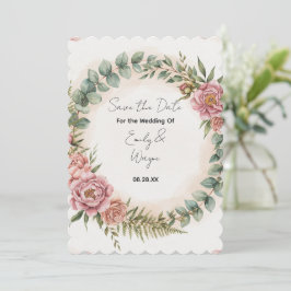 Reserva La Fecha Boda Romántica Con Flores Rosadas Y Verdor