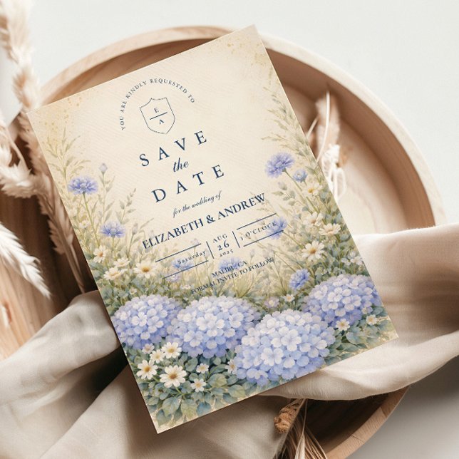 Reserva La Fecha Boda Romántica con Hortensias Azules (Subido por el creador)