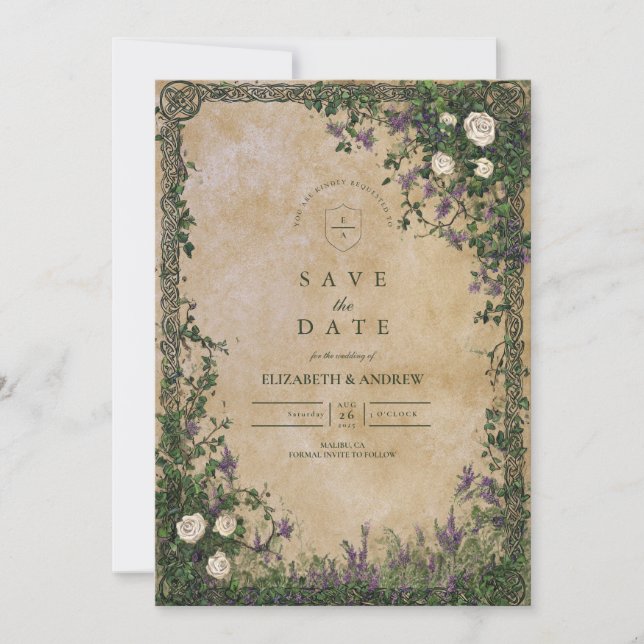 Reserva La Fecha Boda Romántica de Jardín Medieval (Anverso)