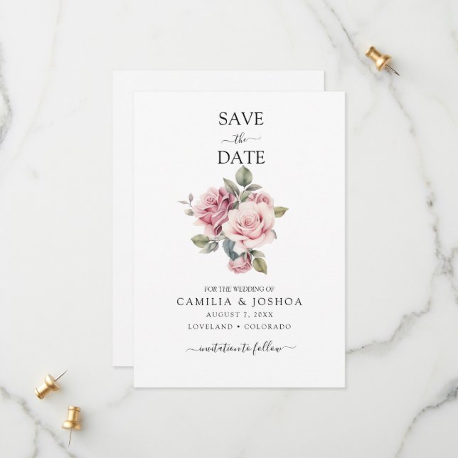 Reserva La Fecha Boda Romántica Elegante Chic Moderna Rosa (Anverso/Reverso In Situ)