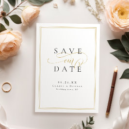 Reserva La Fecha Boda Romántica Escritura Simple Elegancia Oro Negr