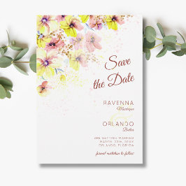 Reserva La Fecha Boda Romántica Floral Amarillo Melocotón Pansy Pas