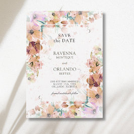Reserva La Fecha Boda Romántica Floral Botánica Tono Terroso