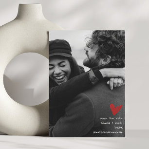 Reserva La Fecha Boda Romántica Moderna en Blanco y Negro Corazón