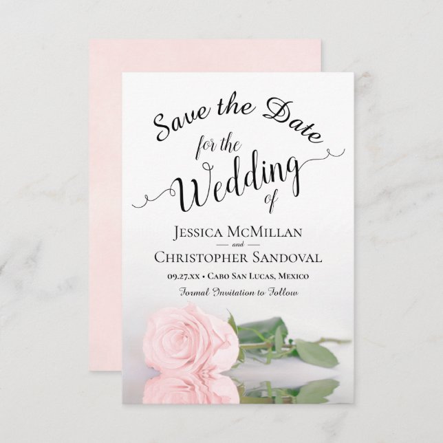 Reserva La Fecha Boda Romántica Rosa Rosado Reflectante (Anverso / Reverso)