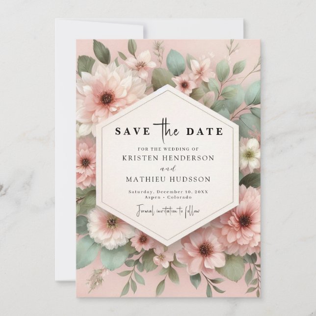 Reserva La Fecha Boda Romántico Boho Pink Floral (Anverso)