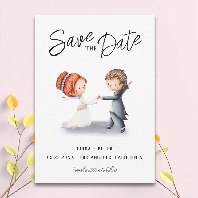 Reserva La Fecha Boda romántico de baile de pareja ilustrada (Subido por el creador)