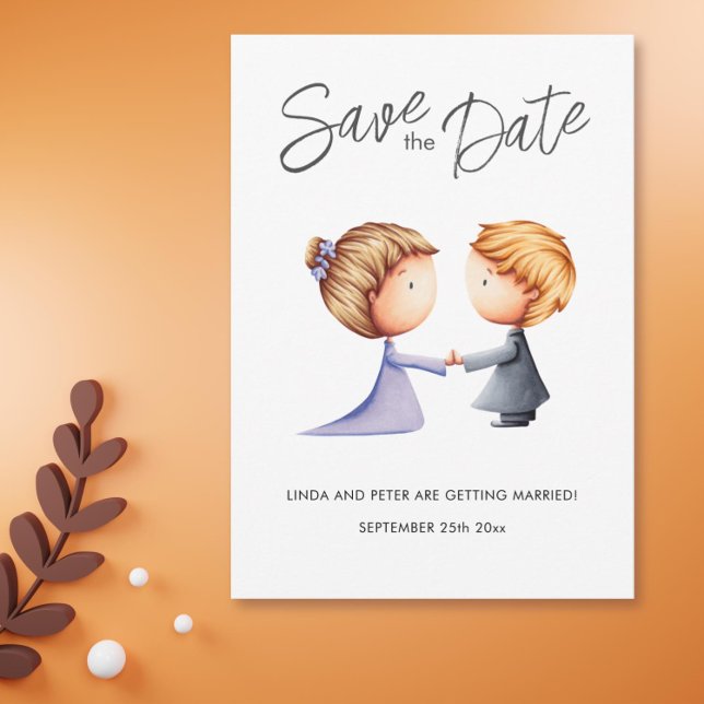 Reserva La Fecha Boda romántico de pareja cuta (Cute Couple Romantic Wedding Save The Date Illustrated Card)