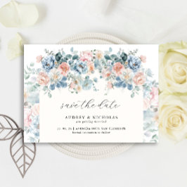 Reserva La Fecha Boda Romántico Elegante Dusty Blue Peach Florals