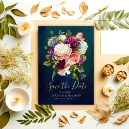 Reserva La Fecha Boda Romántico Floral Esmeralda Verde Oro