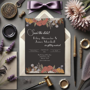Reserva La Fecha Boda romántico moódico vintage floral oscuro