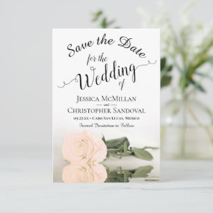 Reserva La Fecha Boda romántico Rosa de la pluma pálida que refleja