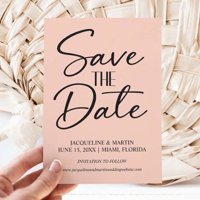 Reserva La Fecha Boda Rosa Crema Letra Cursiva a Mano (Pink and black wedding Save the Date card)