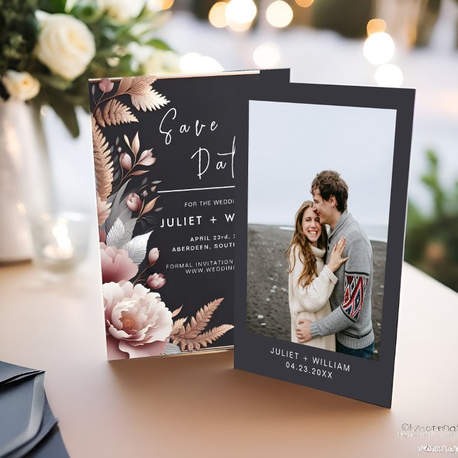 Reserva La Fecha Boda Rosa del Pink Boho Peony Garden Dusty (Subido por el creador)